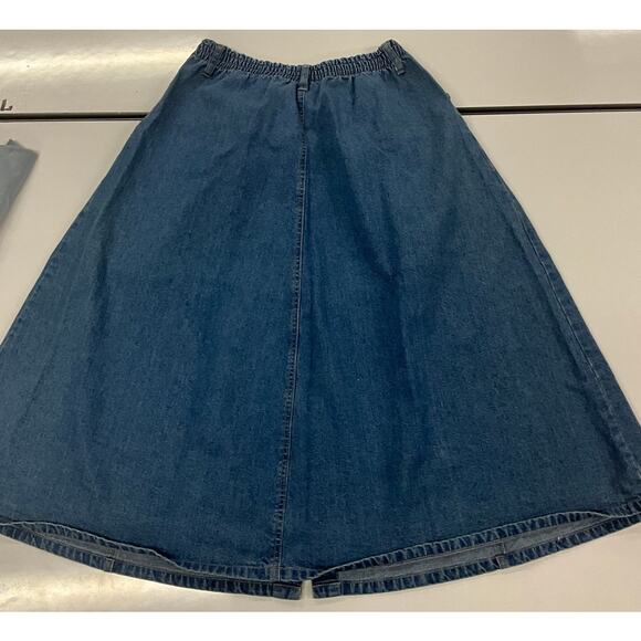 Venice Blues Denim Blue Jean Skirt Size 14 Center Button Up Elastic Waist Pocket - Picture 2 of 7